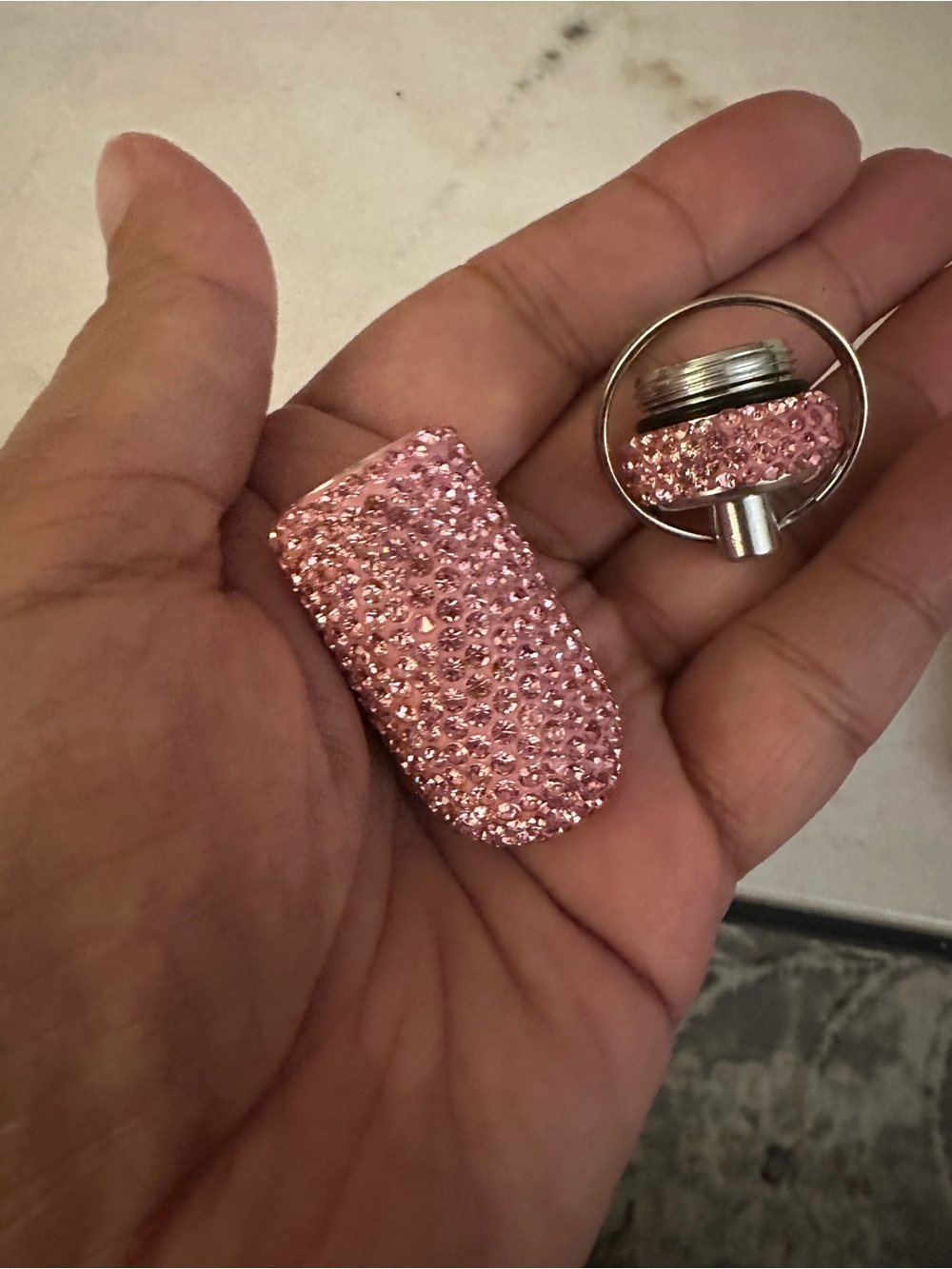 Pink Crystal Pill Holder Keychain - Glitter Accent
